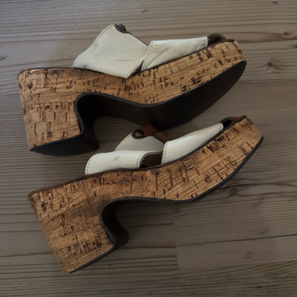 Sandler leather cork heel wedges